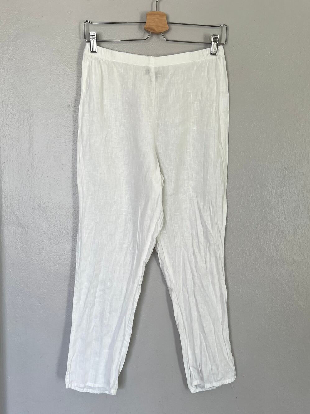 Flax Women's White 100% Linen Pants Straight Leg Women's Size S Elastic Cropped